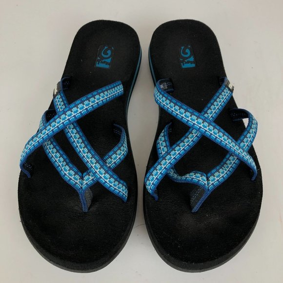Teva Women's Size 8 Olowahu Blue White Open Toe Strappy Vegan Slip On Sandals - Picture 4 of 12